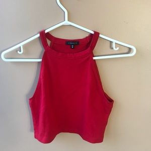 Red high neck crop top